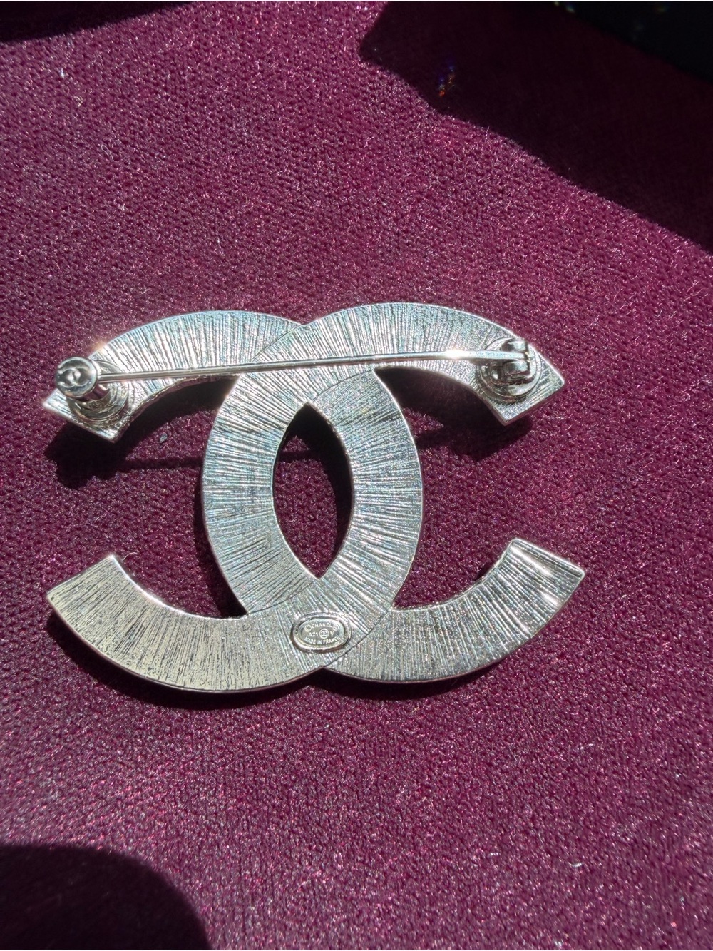 CHANEL Crystal Double C Brooch - Silver and Clear - Picture 7 of 8